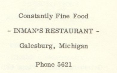 Inmans Restaurant - 1956 Yearbook Ad